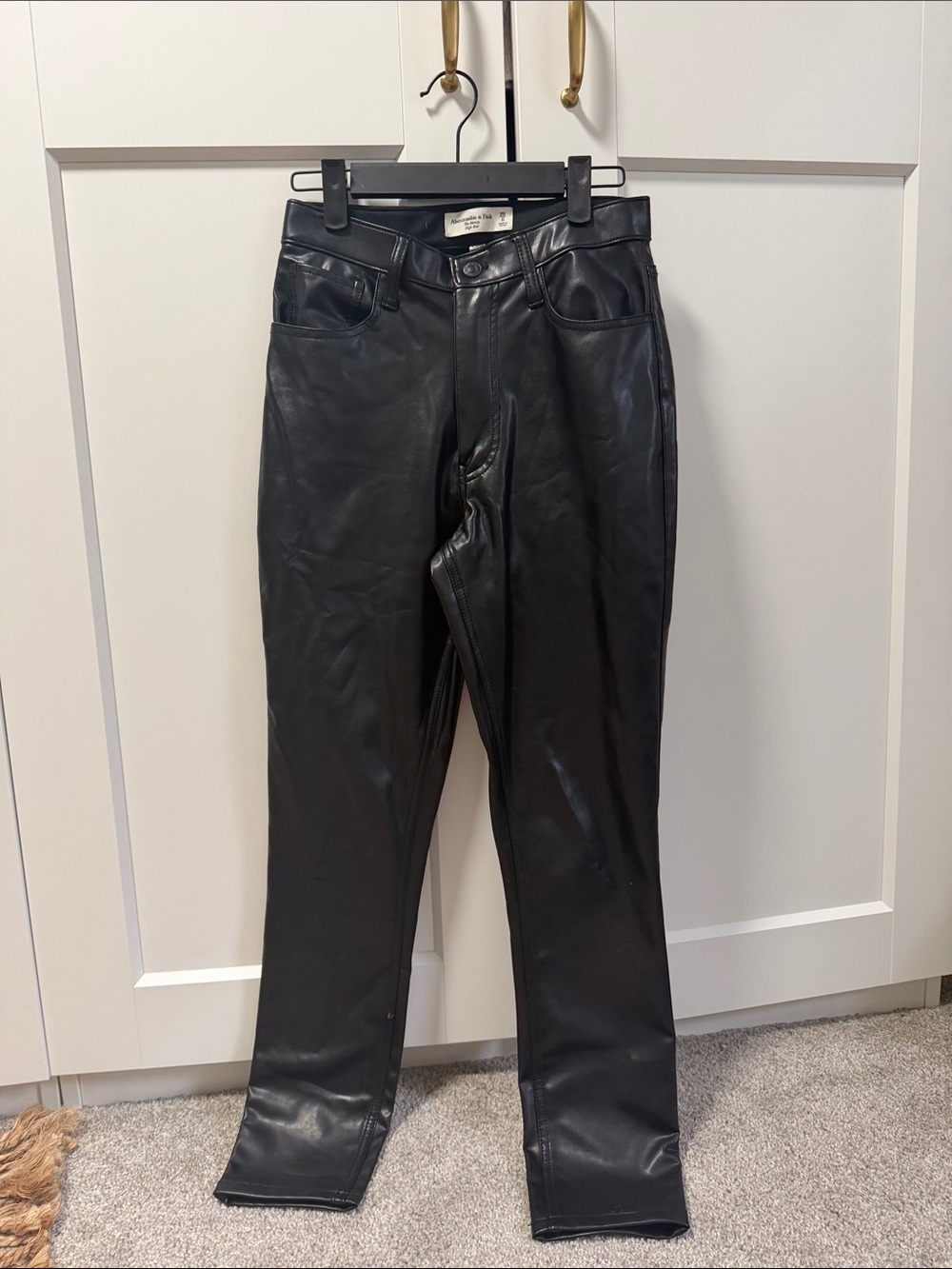 Abercrombie & Fitch Black Slim Straight Leather-Look Jeans
